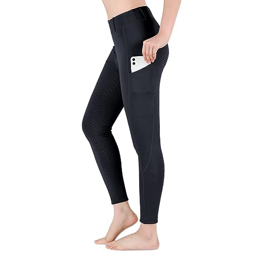 beroy Kinder Reithose Elastisch und Atmungsaktiv Stoff Einfarbig Reitleggings Mädchenreithose Vollbesatz mit Silikon Schwarz XXL von beroy