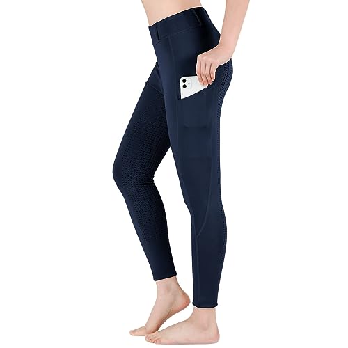 beroy Kinder Reithose Vollbesatz mit Silikon Reitleggings Mädchen mit Gürtelschlaufen und Handytasche Navy XXL von beroy