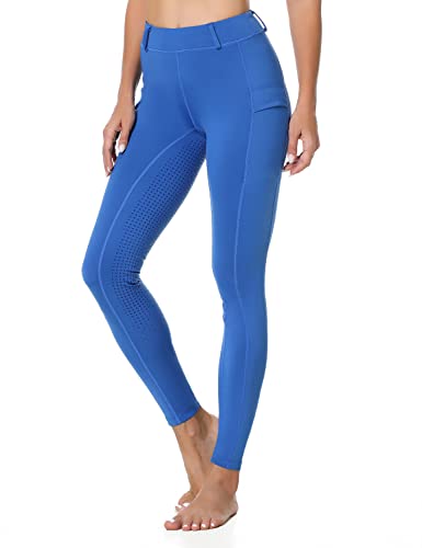 beroy Reithose Damen Silikon Vollbesatz High Waist Reitleggings mit Handytasche und gürtelschlaufen für Reitsport Blue 3XL von beroy