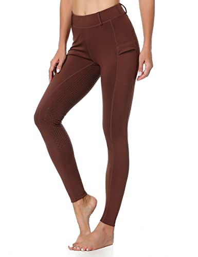 beroy Reithose Damen Silikon Vollbesatz High Waist Reitleggings mit Handytasche und gürtelschlaufen für Reitsport Brown XL von beroy