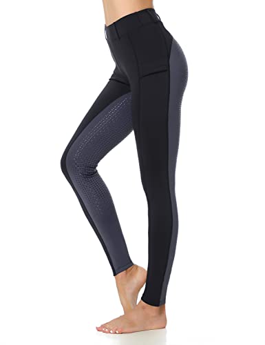 beroy Reithose Damen Silikon Vollbesatz High Waist Reitleggings mit Handytasche und gürtelschlaufen für Reitsport Grey XL von beroy