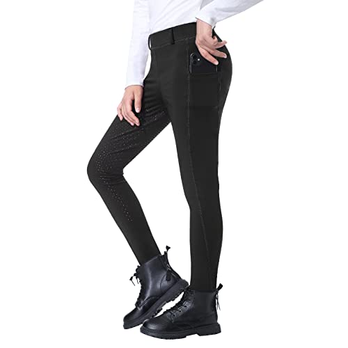 beroy Reithose Kinder Mädchen Silikon Vollbesatz High Waist Winter Reitleggings mit Handytasche und Gürtelschlaufen Khaki XXL von beroy