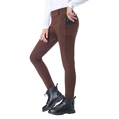 beroy Reithose Kinder Mädchen Silikon Vollbesatz High Waist Winter Reitleggings mit Handytasche und Gürtelschlaufen Schwarz S von beroy