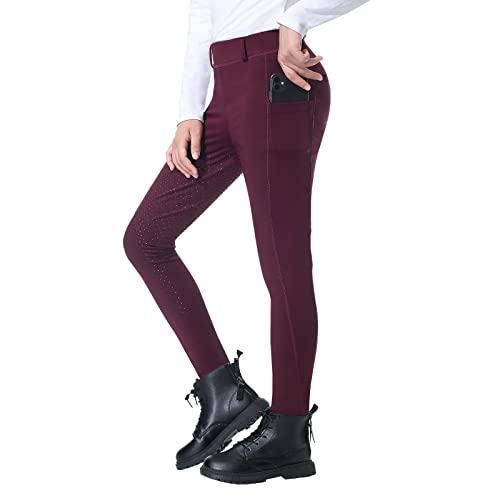 beroy Reithose Kinder Mädchen Silikon Vollbesatz High Waist Winter Reitleggings mit Handytasche und Gürtelschlaufen Navy XXL von beroy