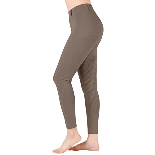 beroy Reithose Reitleggings Damen Mädchen mit Silikon Vollbesatz und Handytasche,Flex und elastischem Beinabschluss für Reitsport Brown XL von beroy