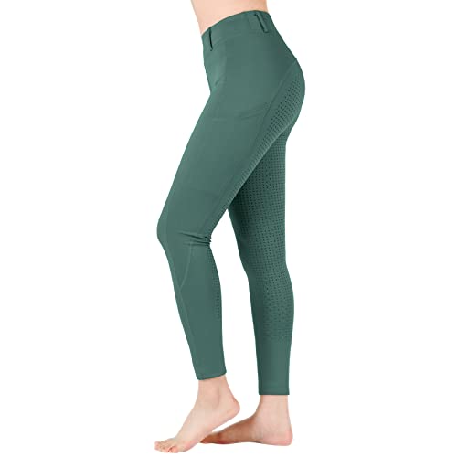 beroy Sommer Reithose Mädchen,Reitleggings Damen mit Silikon Vollbesatz und Handytasche,Flex und elastischem Reithosen mit Gürtelschlaufe Green XL von beroy