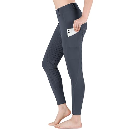 beroy Reitleggings Mädchen mit Silikon Vollbesatz,Reithose Damen mit Handytasche,Flex und elastischem Reithose Damen Sommer Grey L von beroy