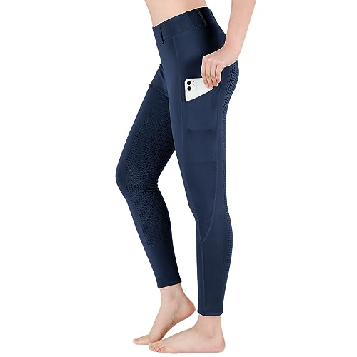 beroy Reithose Reitleggings Damen Mädchen mit Silikon Vollbesatz und Handytasche,Flex und elastischem Beinabschluss für Reitsport Navy L von beroy