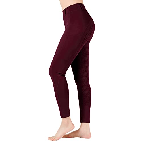 beroy Reithose Reitleggings Damen Mädchen mit Silikon Vollbesatz und Handytasche,Flex und elastischem Beinabschluss für Reitsport Red XXL von beroy