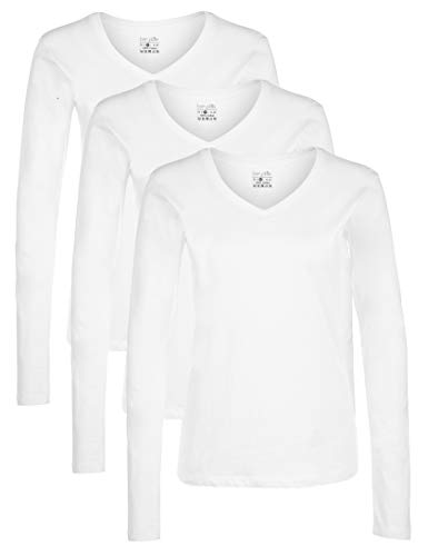 berydale Damen Langarmshirt, 100% Baumwolle, V-Ausschnitt (3er-Pack) von berydale