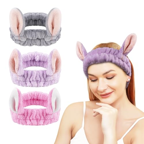 besbomig Haarband Kosmetik Ohren Damen Mädchen 3 Stück - Stirnband Make Up Elastisch Weich Stirnbänder Haarbänder Kopfband Haarschmuck für Waschen, Spa, Yoga, Sport, Dusche von besbomig