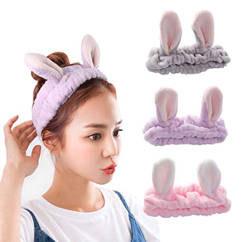 besbomig Haarband Kosmetik Ohren Damen Mädchen 3 Stück - Stirnband Make Up Elastisch Weich Stirnbänder Haarbänder Kopfband Haarschmuck für Waschen, Spa, Yoga, Sport, Dusche von besbomig