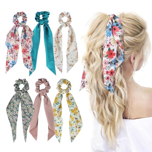 besbomig 6 Stück Chiffon Haar Haargummis Elastisches Haar Bobbles Blumen Pferdeschwanz Halter Haarschmuck Bänder für Frauen Mädchen(Farbe 3) von besbomig