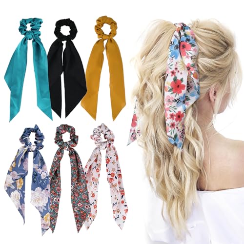 besbomig 6 Stück Chiffon Haar Haargummis Elastisches Haar Bobbles Blumen Pferdeschwanz Halter Haarschmuck Bänder für Frauen Mädchen von besbomig