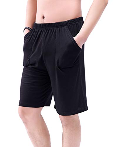 Herren Oversize Schlafanzughose Hose Shorts kurz Freizeit Short Badeshorts Pyjama Hose Modal unterwäsche Elastik-Bund Nachtwäsche besbomig 4XL=Tag 6XL Schwarz von besbomig