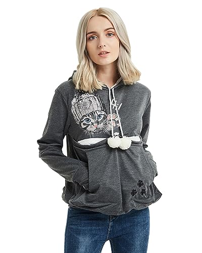 besbomig Damen Kapuzenpullover mit Katzen Großen Tasche, Mode Sweatshirt Kapuze Hoodie Katzenpullover Langarm Kapuzenpulli Lässig und Bequem Hoodie Pullover für Frühling von besbomig