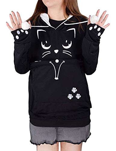 besbomig Kapuzenpullover Damen mit Katzen Großen Tasche, Pulli mit Katzentasche Katzenpullover Frauen Hoodie, Super Weich Bequem Pullover für Katze Sweatshirt Langarm für Herbst Winter von besbomig