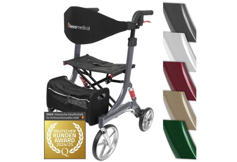 bescomedical Rollator SPRING, Leichtgewicht Gehhilfe - Modell L Sitzhöhe 60 cm, mit Komfort-Federung von bescomedical