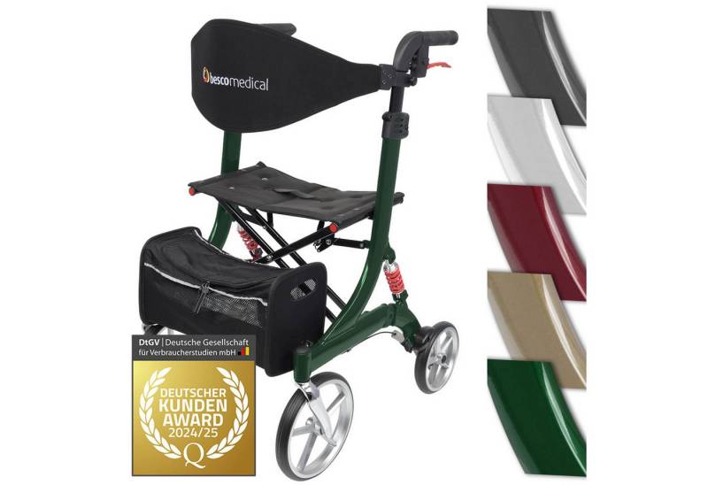bescomedical Rollator SPRING, Leichtgewicht Gehhilfe - Modell L Sitzhöhe 60 cm, mit Komfort-Federung von bescomedical