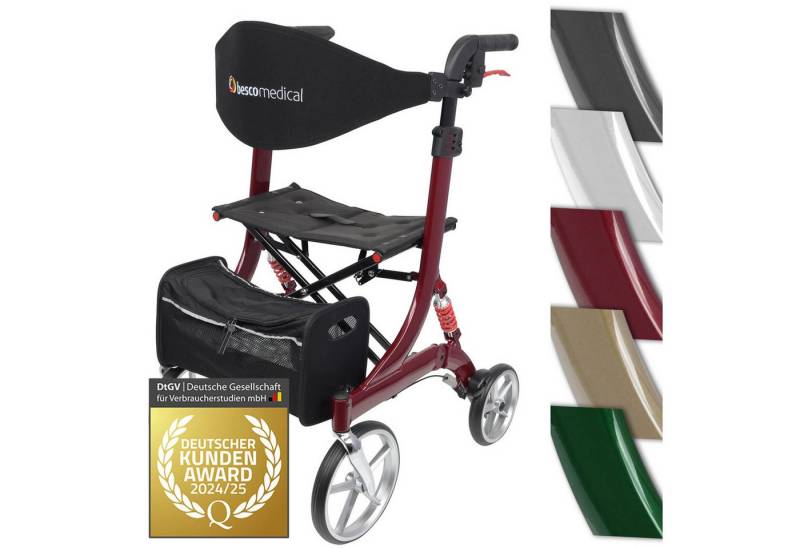 bescomedical Rollator SPRING, Leichtgewicht Gehhilfe - Modell L Sitzhöhe 60 cm, mit Komfort-Federung von bescomedical