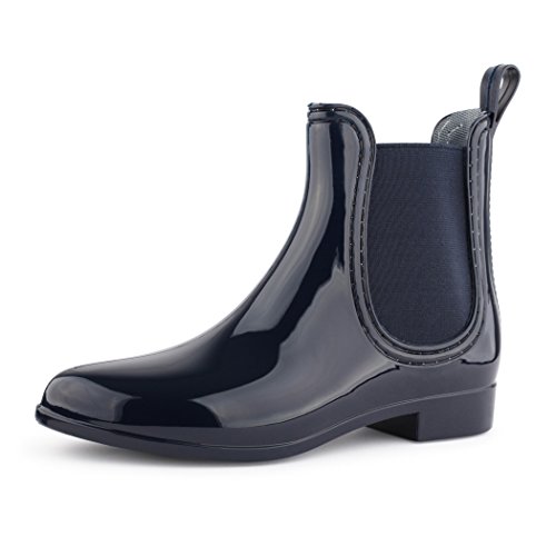 best-boots Damen Chelsea Boots Schuhe in Lack Blockabsatz Blau 1329 Größe 39 von best-boots