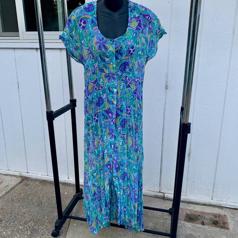 90Er Jahre Psychedelic Sixties Style Hippie Boho Print Maxi Kleid Knöpfe Die Ganze Weise Krawatte Zurück Osfa von bestpersonalstyle