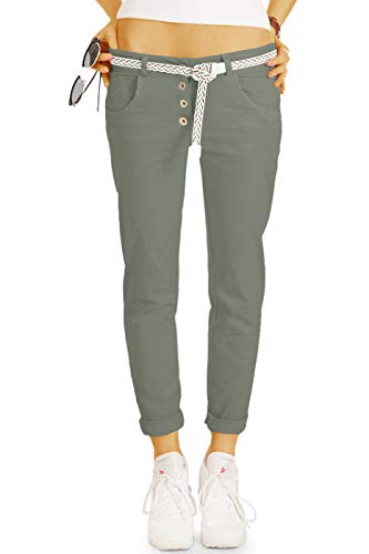 BE STYLED Damen Chinos - Stoffhosen, röhrige hüftige Passform, mit Gürtel h18a 42/XL Khaki von BE STYLED