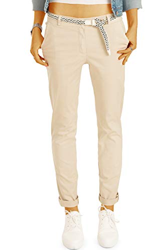 BE STYLED Damen Chinos - Stoffhosen, röhrige hüftige Passform, mit Gürtel h22a 36/S beige von BE STYLED