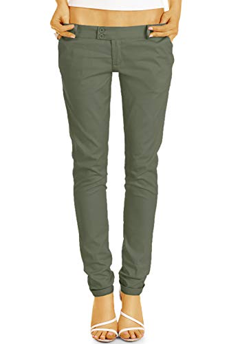 BE STYLED Damen Chinos - Stoffhosen, röhrige hüftige Passform, mit Stretch h15a 40/L Khaki von BE STYLED