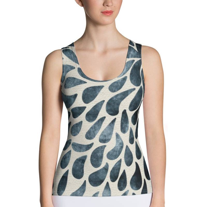 Blaues Abstraktes Druck-Frauen-Tanktop, Yoga-Tank, Übungs-Tanktop, Designer-Tank, Handgemacht von bestyoubydesign