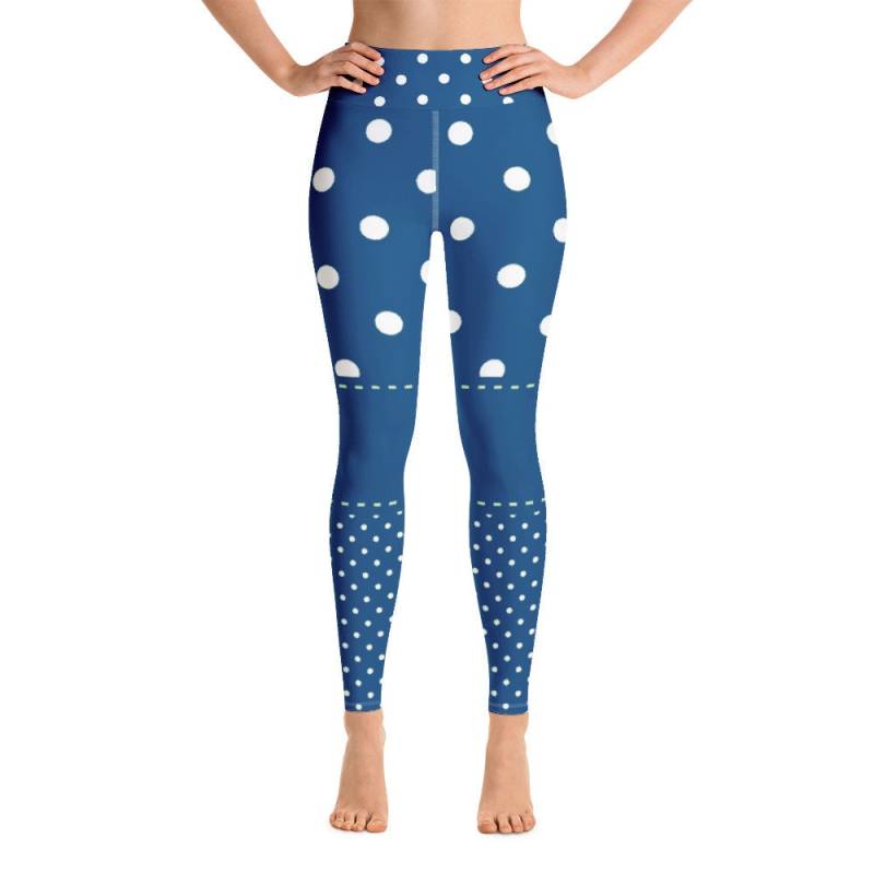 Deep Teal Polka Dot Print Yoga Leggings, Übung Damen Designer Handgemacht von bestyoubydesign