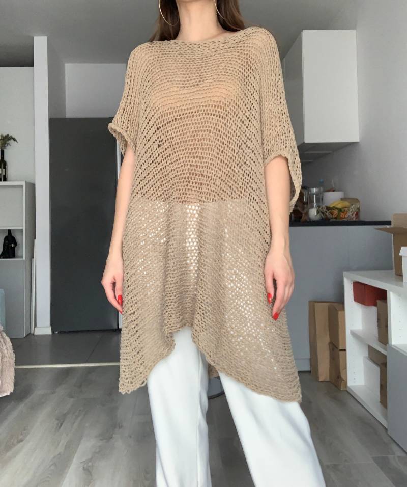 Handgestricktes Baumwoll Top Long Vorbestellung One Size von beswetio