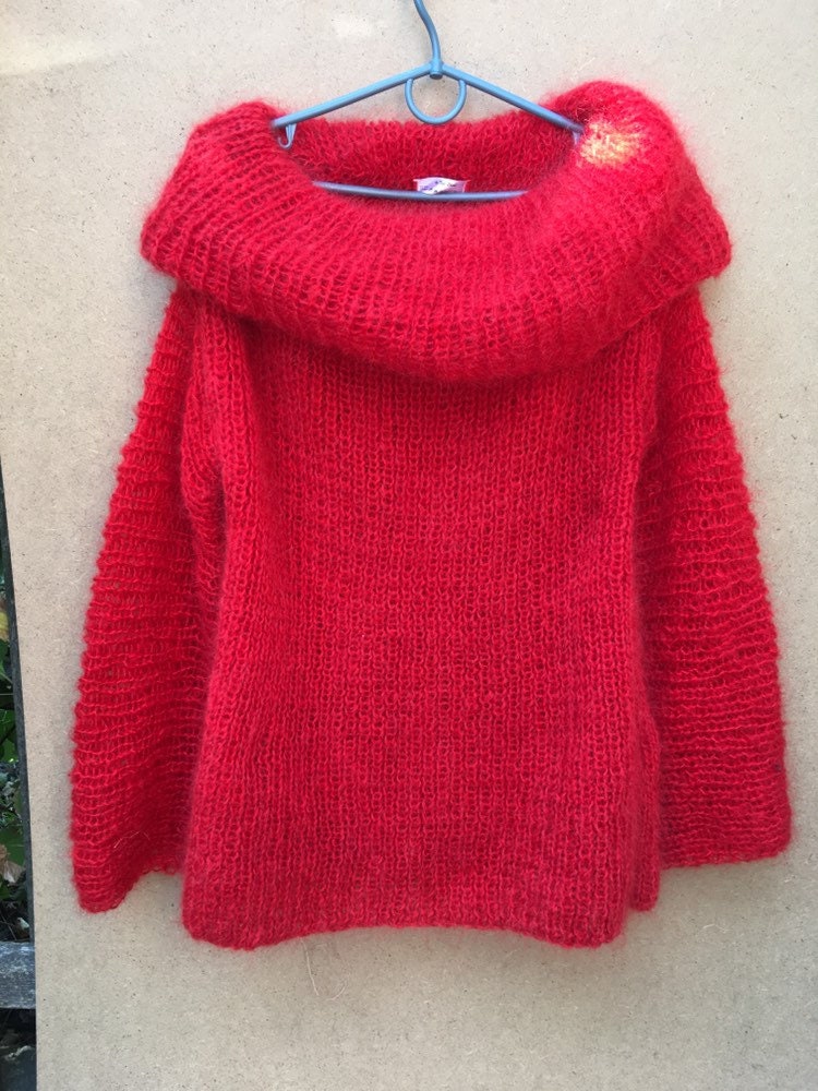 Langer Rollkragenpullover Aus Rotem Mohair - Handgestrickter Damenpullover Pullover Angora Wolle Arm von beswetio