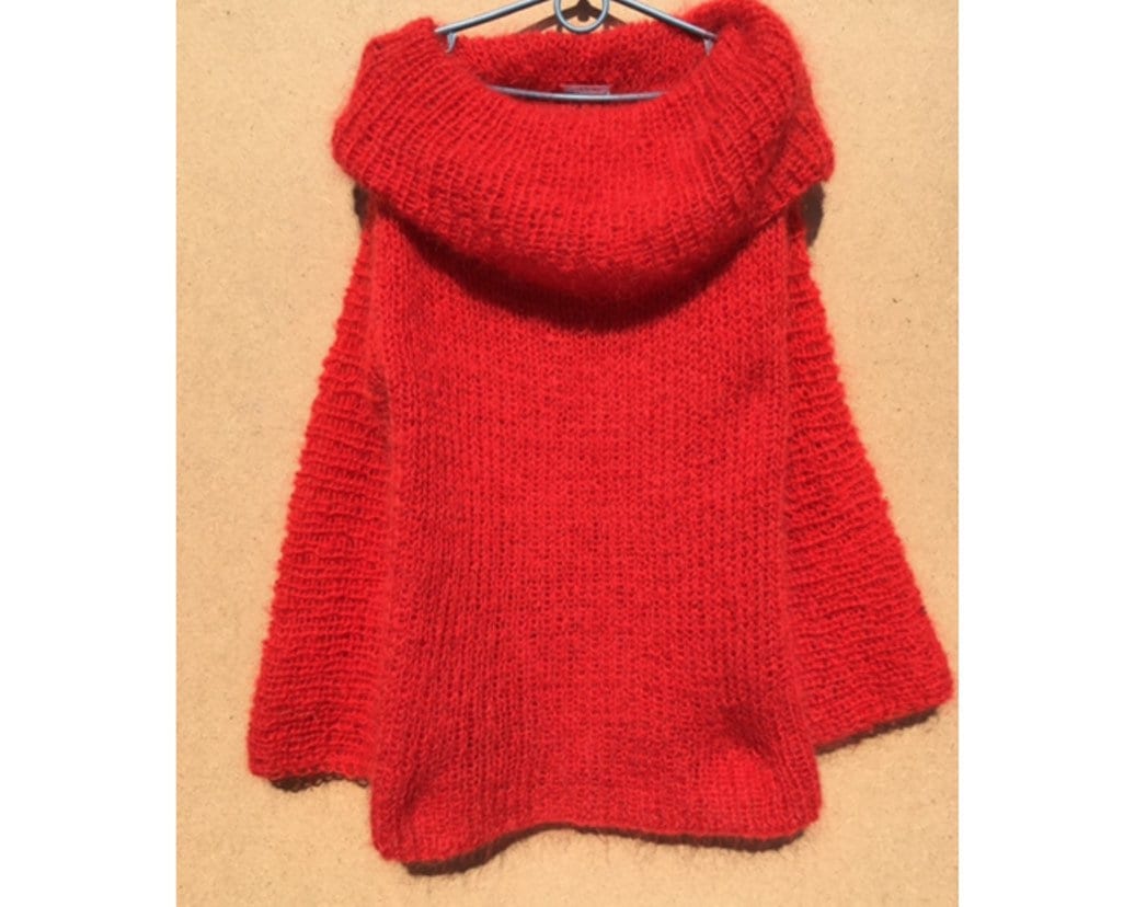 Roter Mohair Pullover Mit Langem Kragen - Handgestrickter Damenpullover Schlanker Knotenpullover -Angora-Wollpullover Armstricken von beswetio