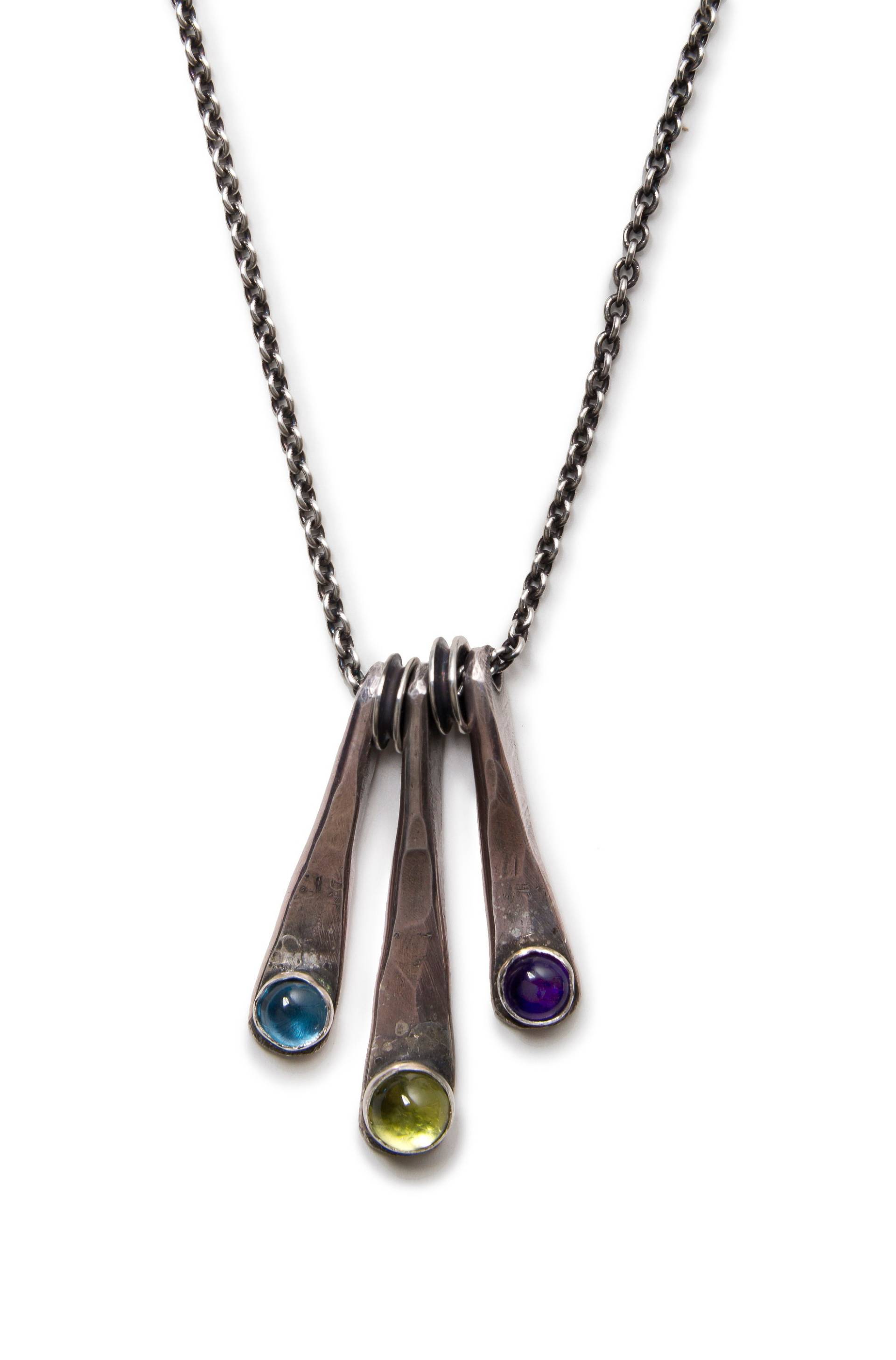 Silber Halskette - Multi Edelsteine Klassisch Elegant Peridot Amethyst Saphir Schlicht Gehämmert Sterling von bethaimeejewelry