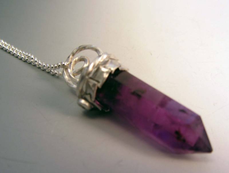 Ooak Amethyst Kristall Sterling Silber Halskette Heilung Wohltuend Handarbeit von bethwicker