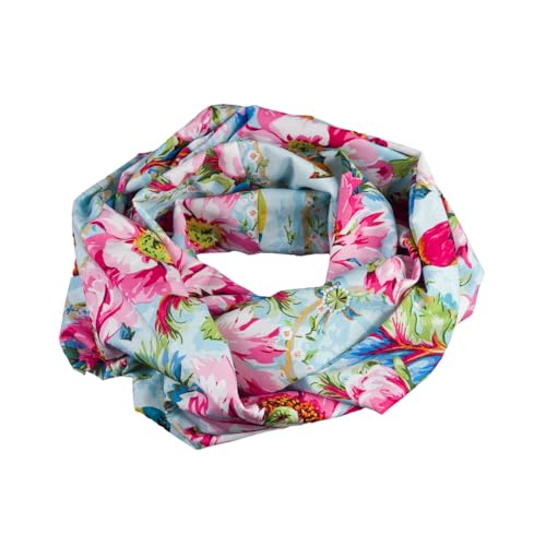 bettina bruder - Damen-Loop Blumen Vögel rosa hellblau bunt ca. 25 cm x 140 cm - 100% Baumwolle - Rundschal Schlauchschal von bettina bruder