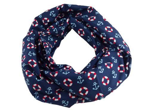 bettina bruder - Damen-Loop Schlauchschal Anker Rettungsringe maritim dunkelblau weiß rot - 100% Baumwolle von bettina bruder