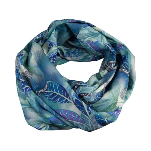 bettina bruder - Damen-Loop Schlauchschal Blätter Blumen türkis blau mint bunt - ca. 33 x 140 cm - 100% Viskose von bettina bruder