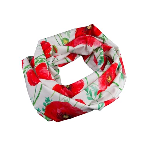 bettina bruder - Damen-Loop Schlauchschal Blumen Klatschmohn Mohnblumen weiß rot bunt - 100% Baumwolle von bettina bruder