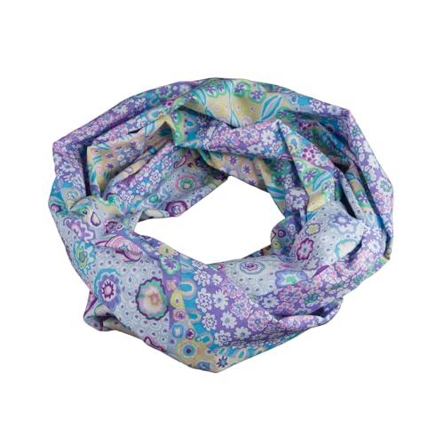 bettina bruder - Damen-Loop Schlauchschal Blumen flieder lila türkis pastell ca. 25 cm x 140 cm - 100% Baumwolle - Rundschal Schlauchschal von bettina bruder