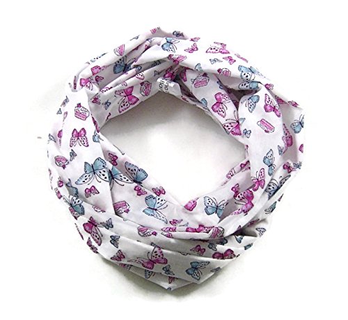 bettina bruder - Leichter Kinder-Loop Schlauchschal Schmetterlinge weiß rosa türkis (ca. 2,5 bis 6 Jahre) - 100% Baumwolle - ca. 15 cm x 110 cm von bettina bruder
