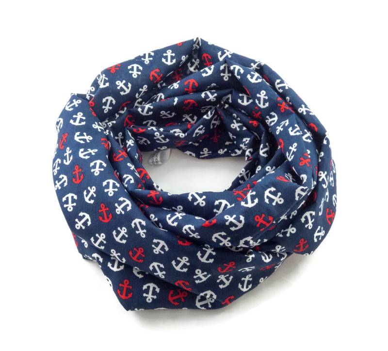 Damen-Loopschal Anker Maritim Blau Weiß Rot Ca. 25 cm X 140 cm- 100% Baumwolle - Rundschal Schlauchschal von bettinabruder
