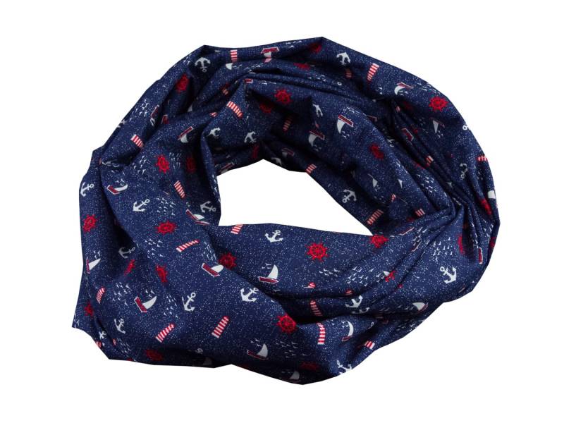 Damen-Loopschal Anker Segelboot Leuchtturm Blau Weiß Rot Maritim Ca. 25 cm X 140 - 100% Baumwolle Rundschal Schlauchschal von bettinabruder