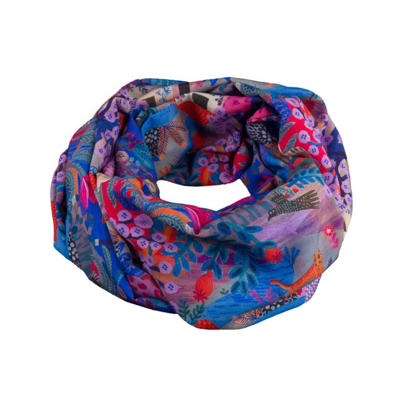 Damen-Loopschal Aquarell Pflanzen Tiere Blau Rot Bunt - Ca. 32 cm X 140 100% Viskose Rundschal Schlauchschal von bettinabruder