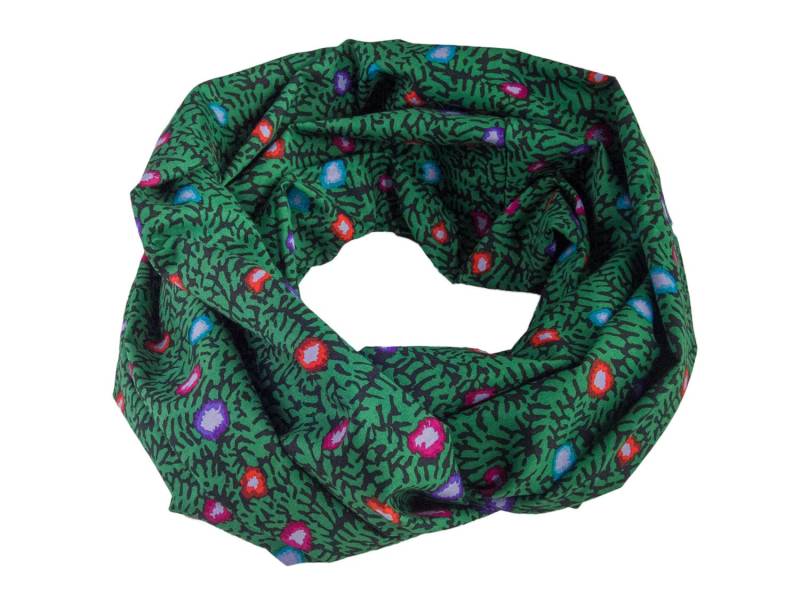 Damen-Loopschal Blätter Blumen Schwarz Grün Bunt - Ca. 25 cm X 140 100% Baumwolle Rundschal Schlauchschal von bettinabruder