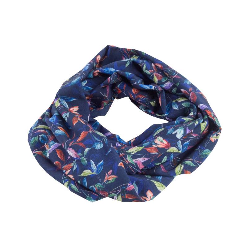 Damen-Loopschal Blätter Floral Blau Bunt - Ca. 32 cm X 140 100% Viskose Rundschal Schlauchschal von bettinabruder