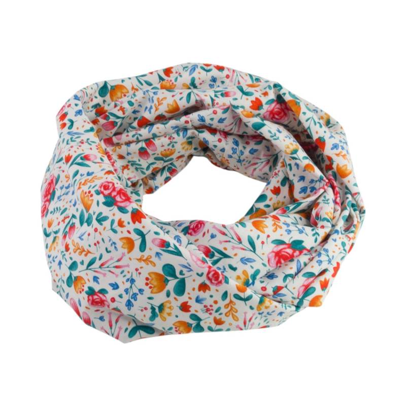 Damen-Loopschal Blumen Blättchen Blüten Weiß Bunt Ca. 25 cm X 140 - 100% Baumwolle Rundschal Schlauchschal von bettinabruder