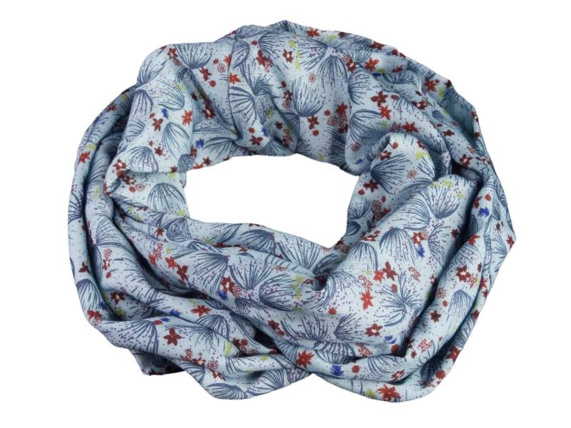 Damen-Loopschal Blumen Blätter Blau Bunt - Ca. 35 cm X 140 100% Viskose Rundschal Schlauchschal von bettinabruder