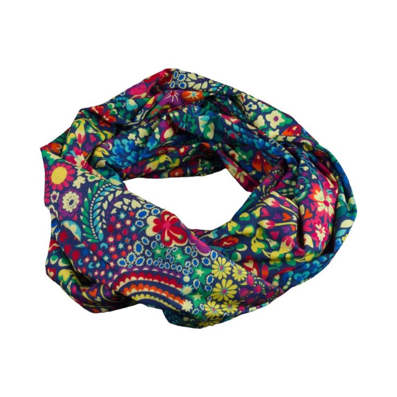 Damen-Loopschal Blumen Blätter Blau Regenbogen Bunt Ca. 25 cm X 140 - 100% Baumwolle Rundschal Schlauchschal von bettinabruder